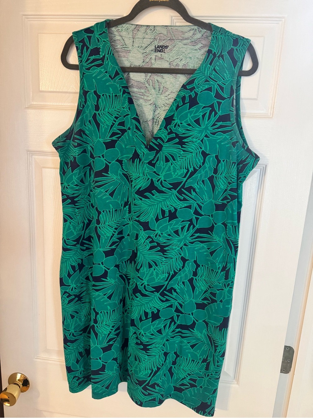 Lands' End Tropical Palm Print Cotton Cover-Up Shift Dress XL